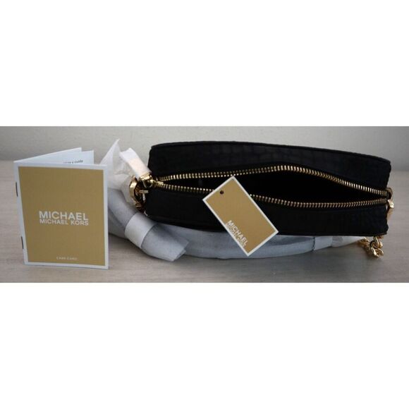 Michael Kors Women's MD Black Croc Embossed Leather Camera Crossbody Bag - Picture 13 of 16
